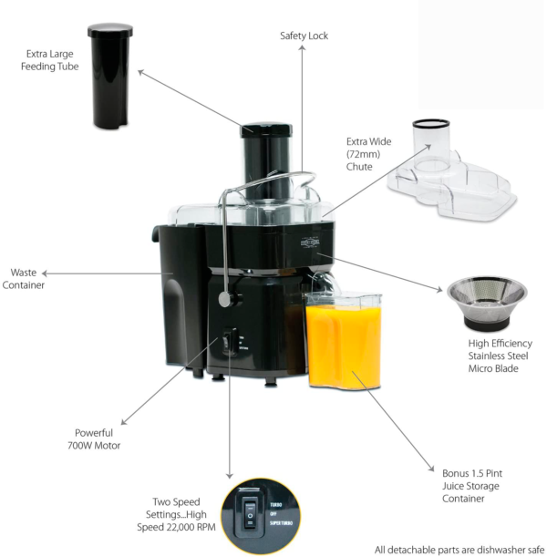 Extractor de jugos industrial de calidad comercial (700 W) fácil de limpiar